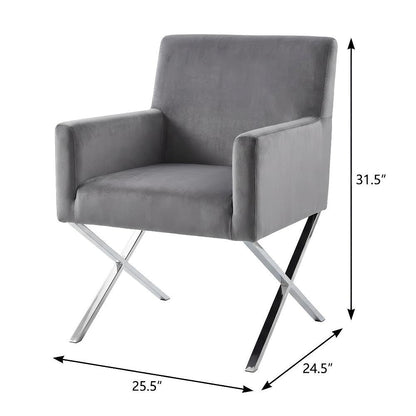 Chrome Velvet Dining Chair with Armrests and Contemporary Design, Single Piece
