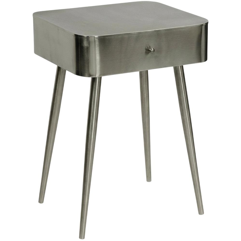 Contemporary Night Stand with Brushed Silver Finish for Bedroom