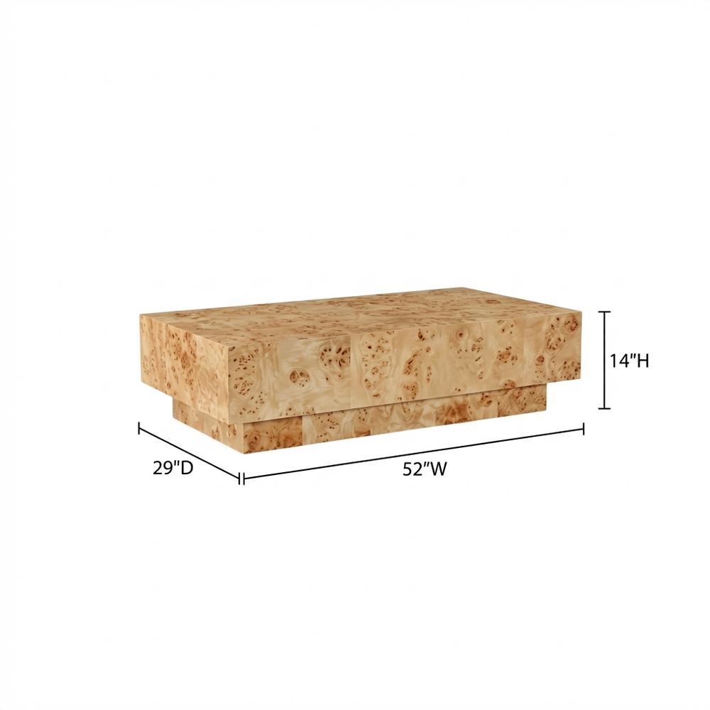 Rustic Natural Burl Coffee Table with Pedestal Base in Mid Century Style