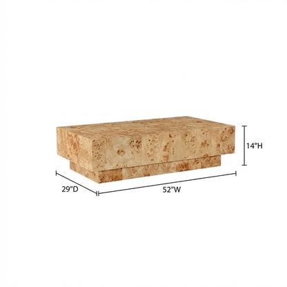 Rustic Natural Burl Coffee Table with Pedestal Base in Mid Century Style