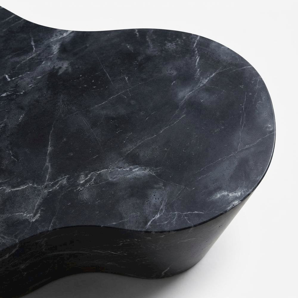 Black Marble Finish Concrete Coffee Table with Art Deco Style and Flat Legs