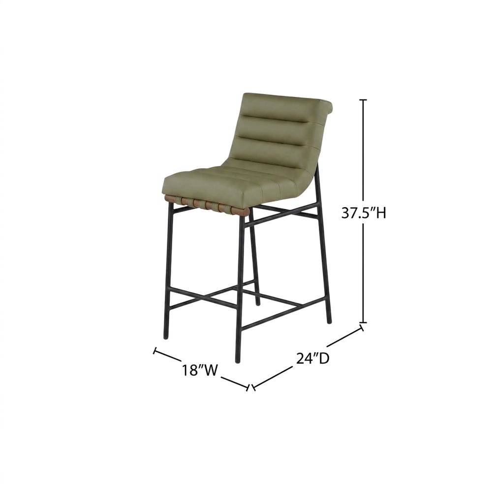 Vegan Leather & Boucle Counter Stool for Bar, Green Vegan Leather