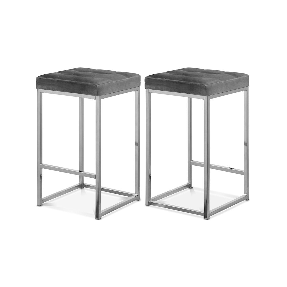 Nicola Grey Velvet Stool, Set of 2