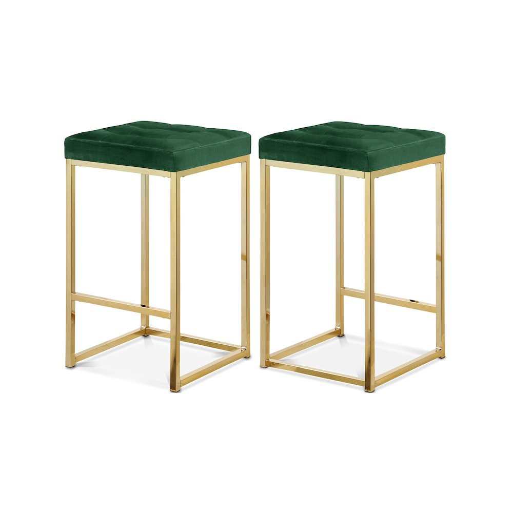Nicola Green Velvet Stool, Set of 2