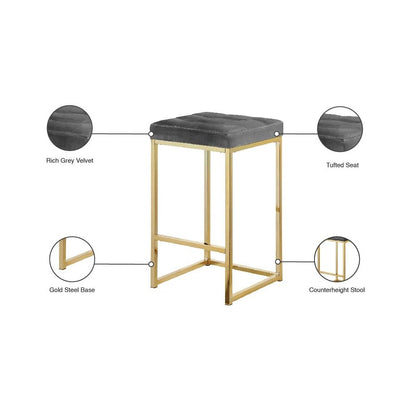 Nicola Grey Velvet Stool, Set of 2