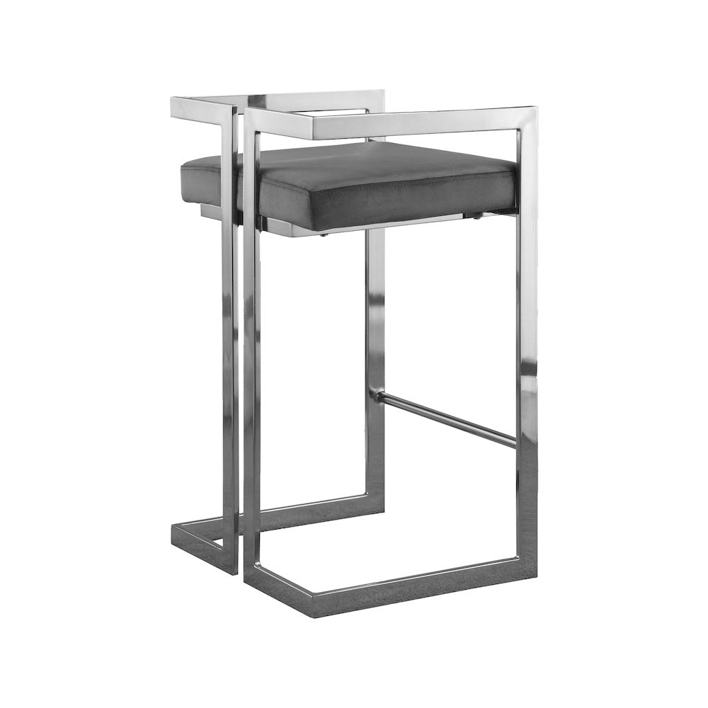 Ezra Grey Velvet Stool, Set of 2