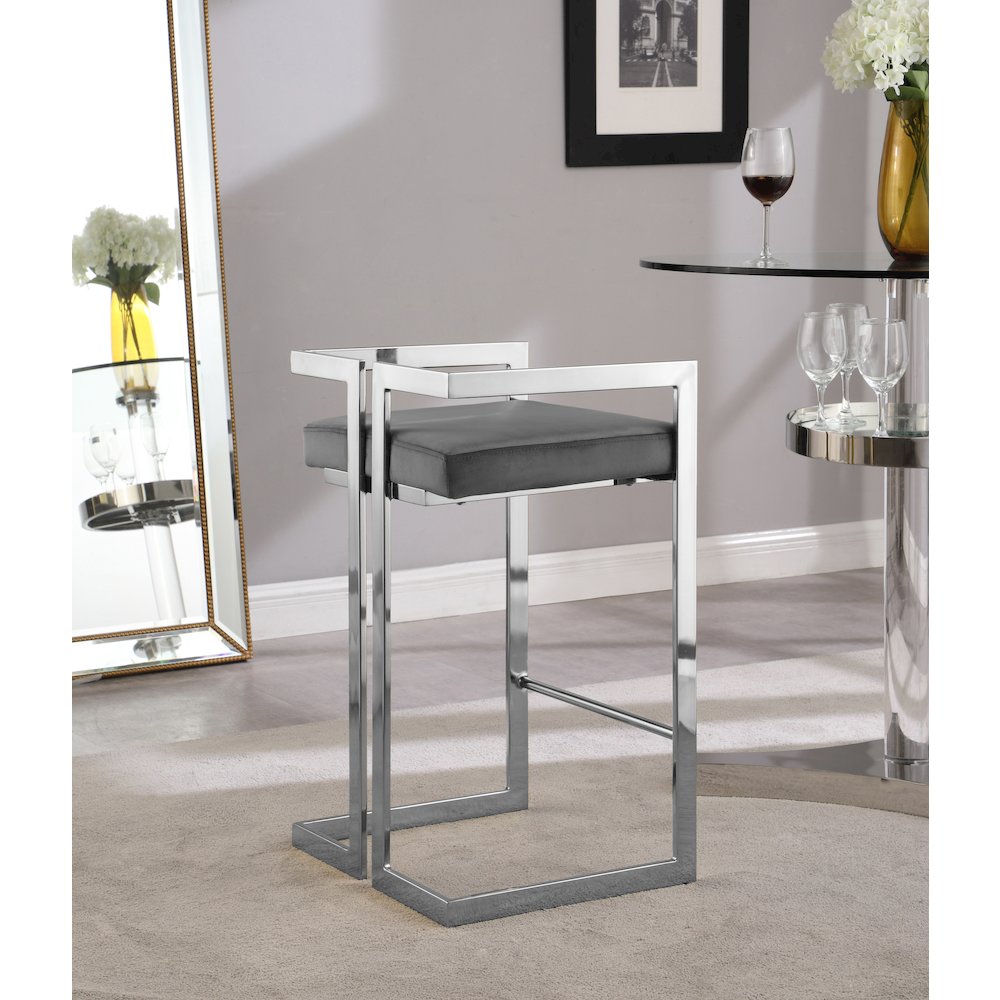 Ezra Grey Velvet Stool, Set of 2