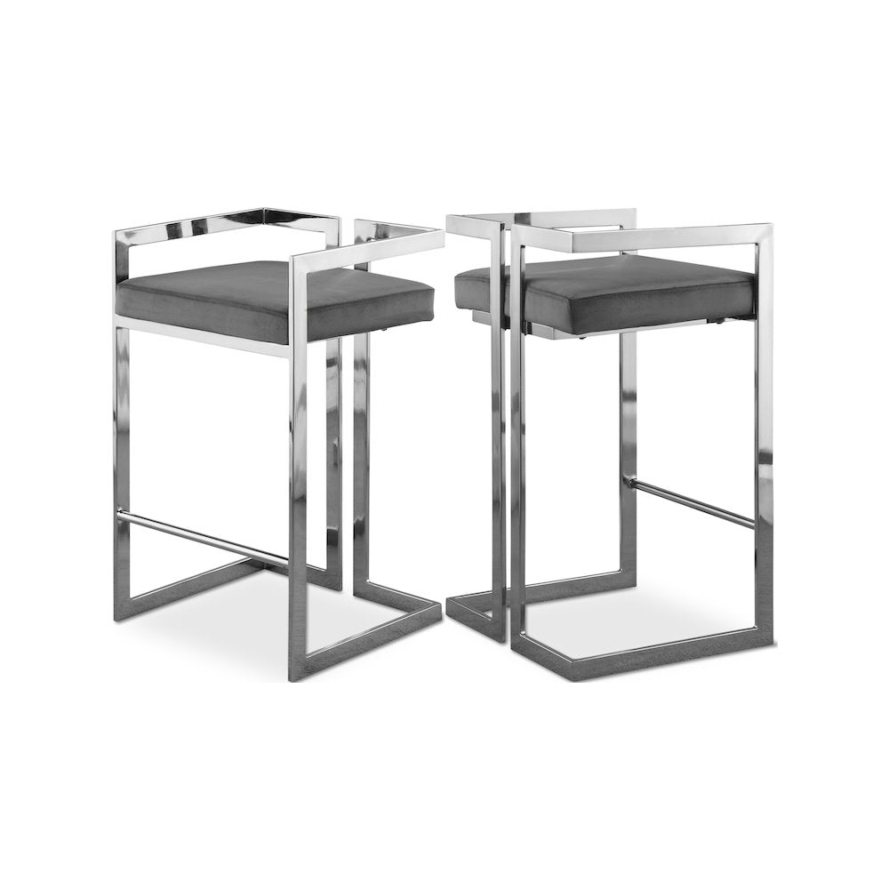 Ezra Grey Velvet Stool, Set of 2