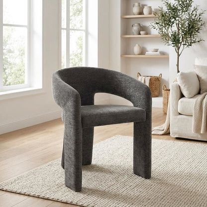 Gray Plush Fabric Dining Chair with Arm Support and Contemporary Design Set of 2