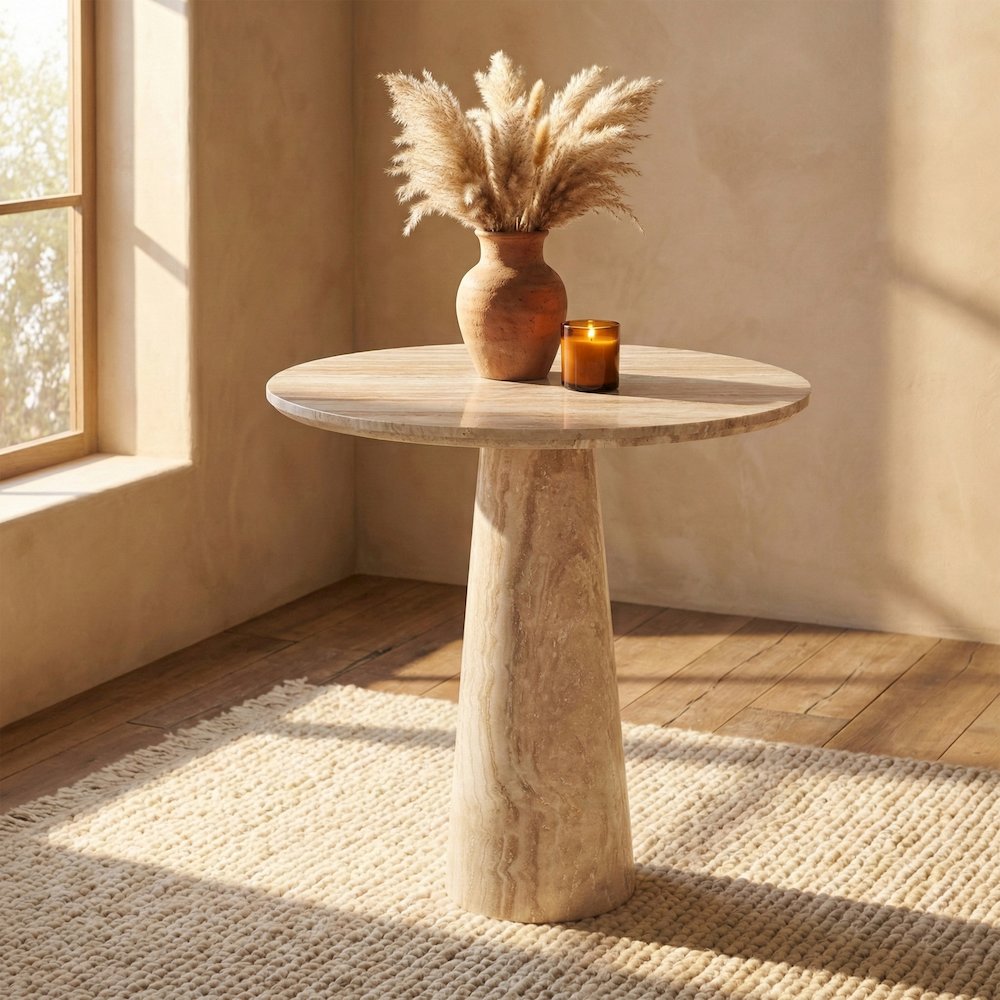 Fontelina 30" Beige Genuine Marble Bistro Dining Table