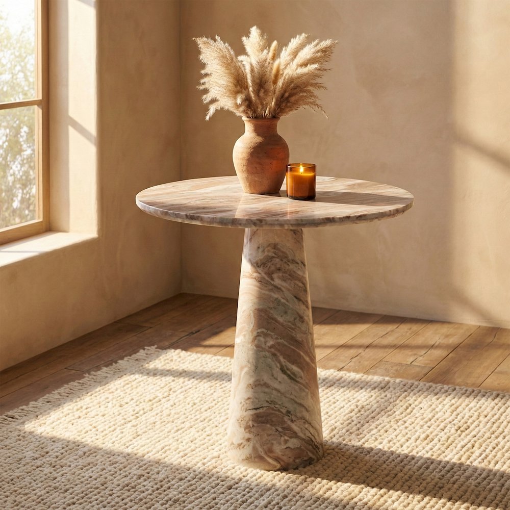 Fontelina 30" Brown Genuine Marble Bistro Dining Table