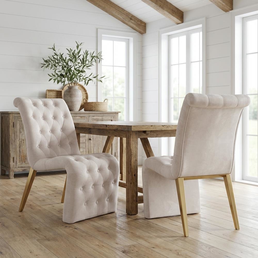 Gold Velvet Dining Chair Set of 2 with d Back and Contemporary Design