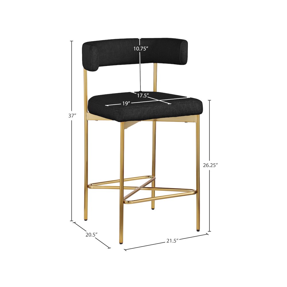 Rivage Black Durable Linen Textured Fabric Stool, Set of 2