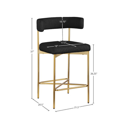 Rivage Black Durable Linen Textured Fabric Stool, Set of 2
