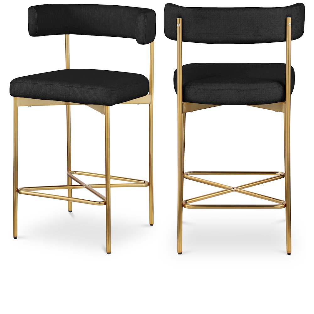 Rivage Black Durable Linen Textured Fabric Stool, Set of 2