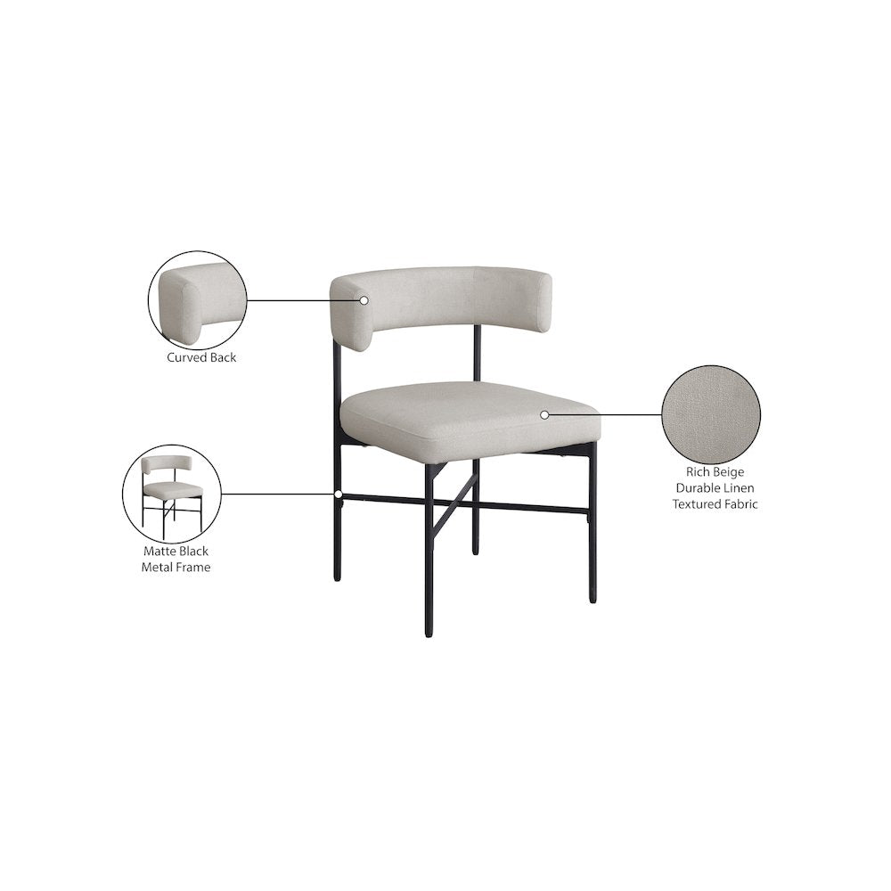 Rivage Beige Durable Linen Textured Fabric Dining Chair, Set of 2