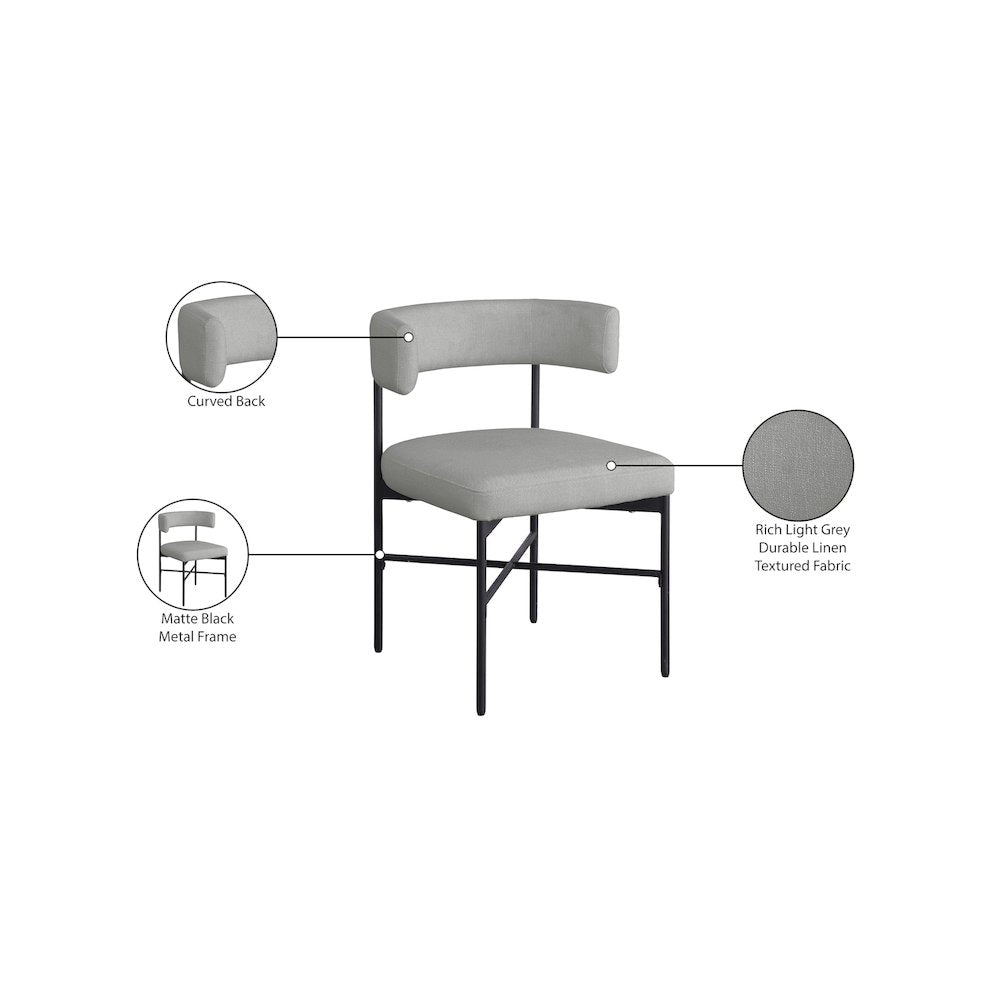 Rivage Light Grey Durable Linen Textured Fabric Dining Chair, Set of 2