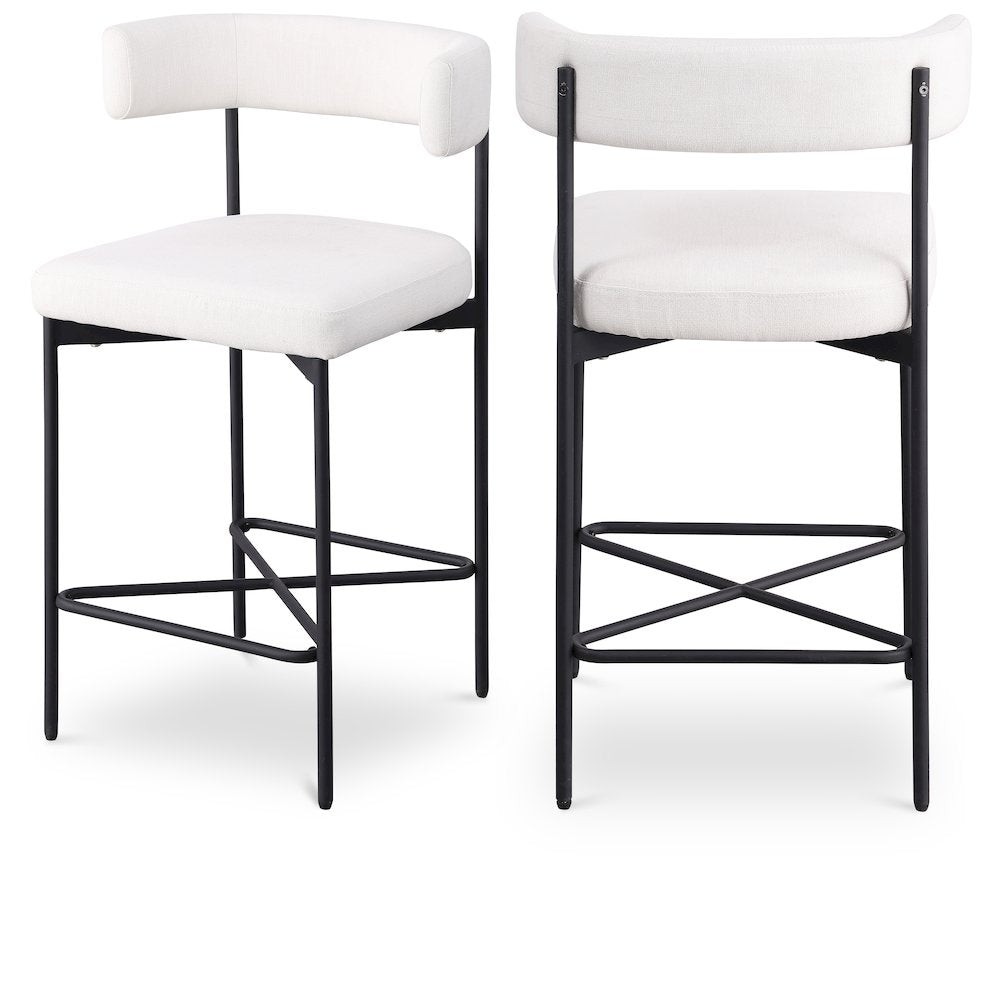 Rivage Cream Durable Linen Textured Fabric Stool, Set of 2