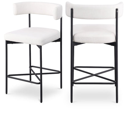 Rivage Cream Durable Linen Textured Fabric Stool, Set of 2