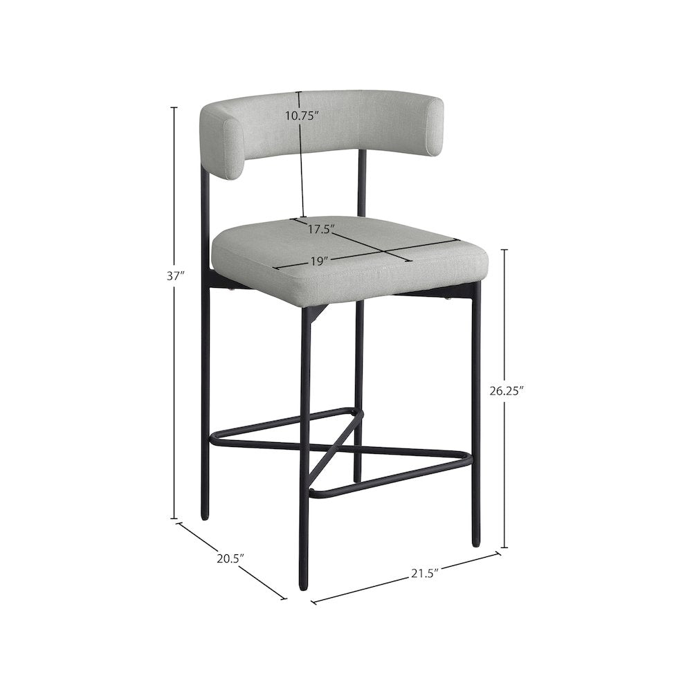 Rivage Light Grey Durable Linen Textured Fabric Stool, Set of 2