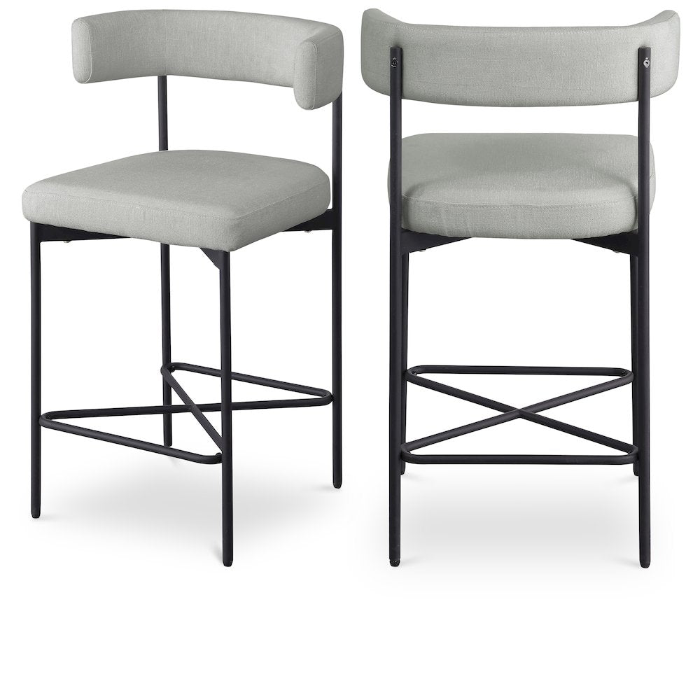 Rivage Light Grey Durable Linen Textured Fabric Stool, Set of 2