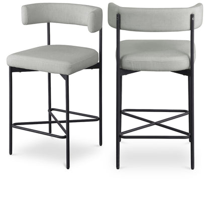 Rivage Light Grey Durable Linen Textured Fabric Stool, Set of 2