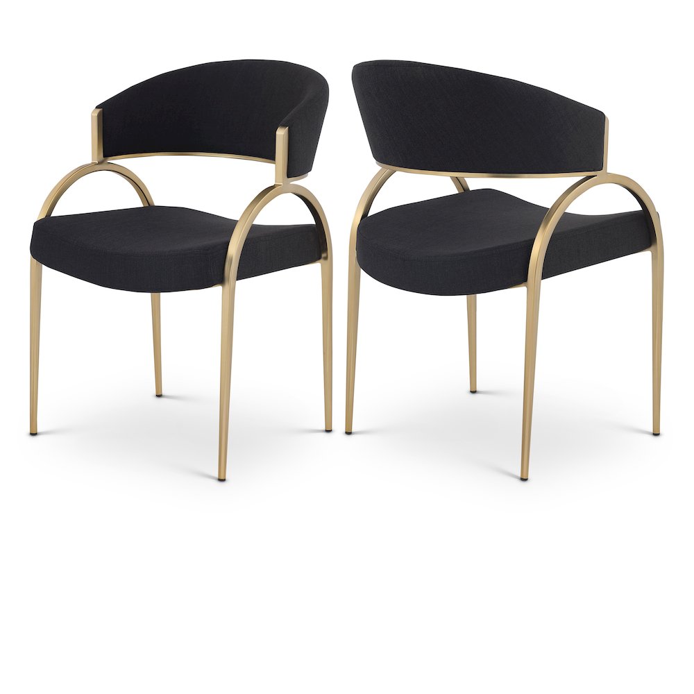 Privet Black Linen Textured Fabric Dining Chair, Set of 2