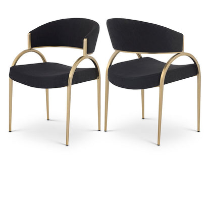 Privet Black Linen Textured Fabric Dining Chair, Set of 2