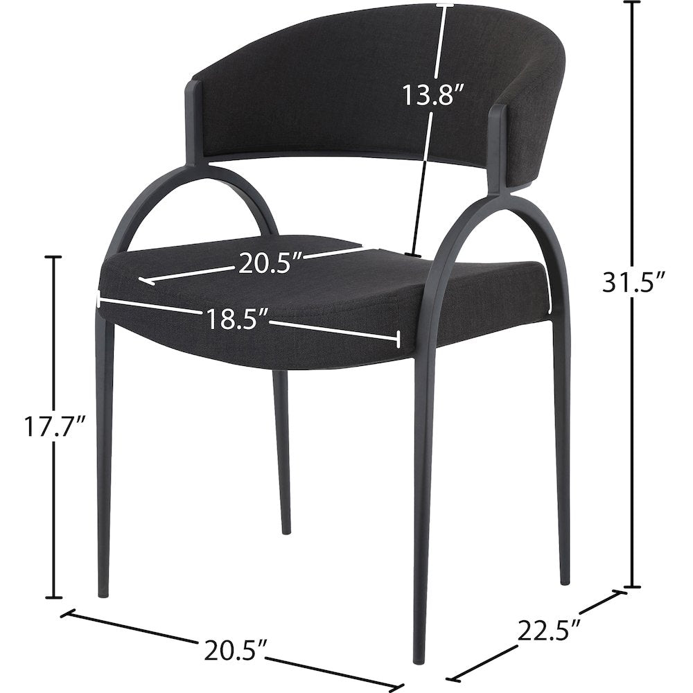 Privet Black Linen Textured Fabric Dining Chair, Set of 2