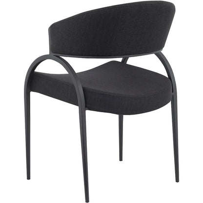Privet Black Linen Textured Fabric Dining Chair, Set of 2