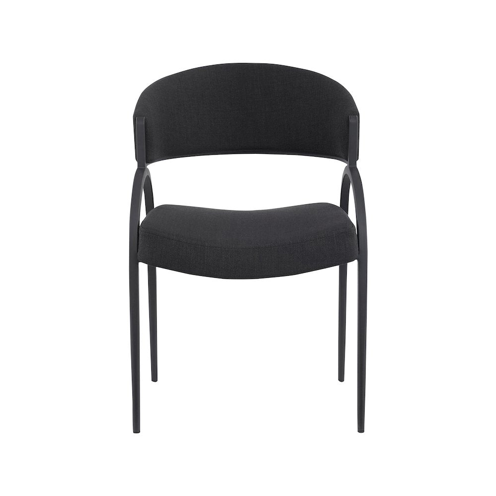 Privet Black Linen Textured Fabric Dining Chair, Set of 2