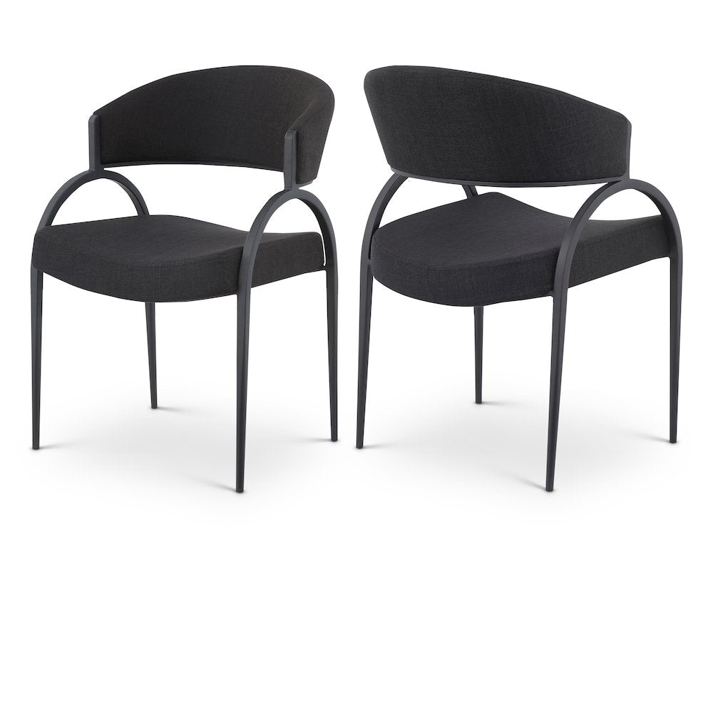 Privet Black Linen Textured Fabric Dining Chair, Set of 2