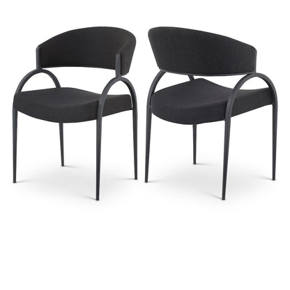 Privet Black Linen Textured Fabric Dining Chair, Set of 2