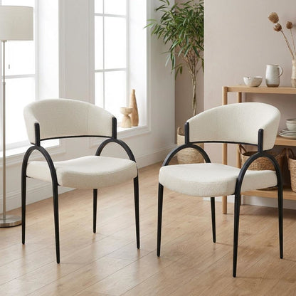 Matte Black Dining Chair Set of 2 with Linen Textured Fabric and Armrests