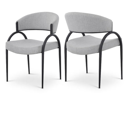 Privet Grey Linen Textured Fabric Dining Chair, Set of 2