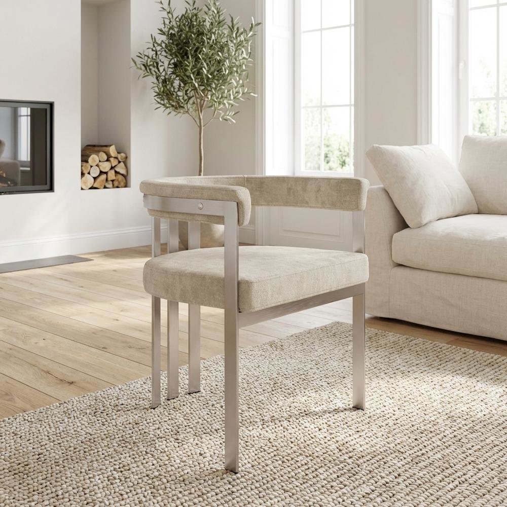 Brushed Silver Velvet Dining Chair 2-Piece Set with Armrests