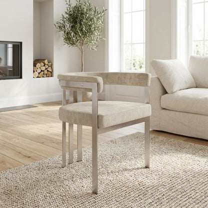 Brushed Silver Velvet Dining Chair 2-Piece Set with Armrests