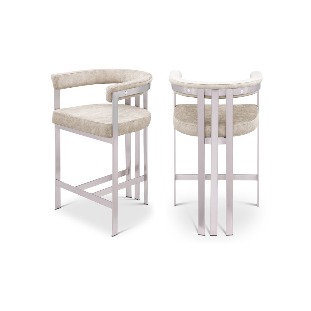 Marcello Beige Velvet Counter Stool, Set of 2