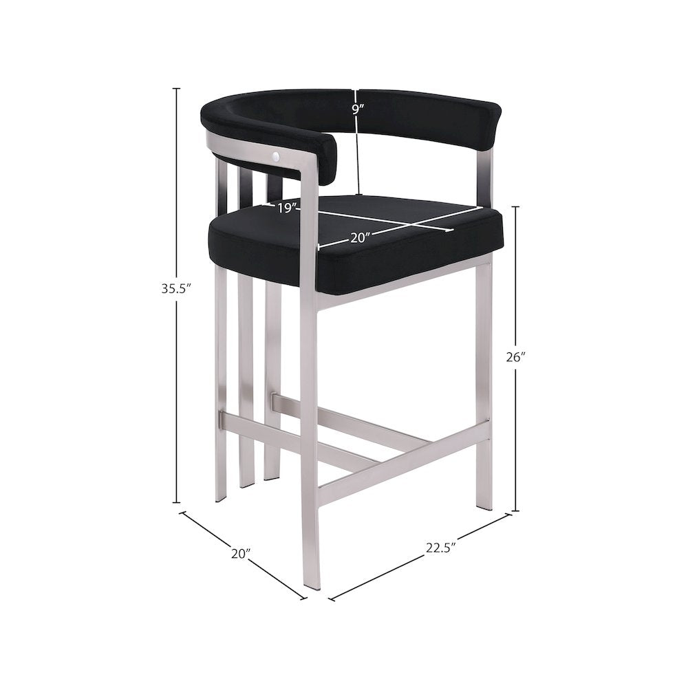Marcello Black Velvet Counter Stool, Set of 2