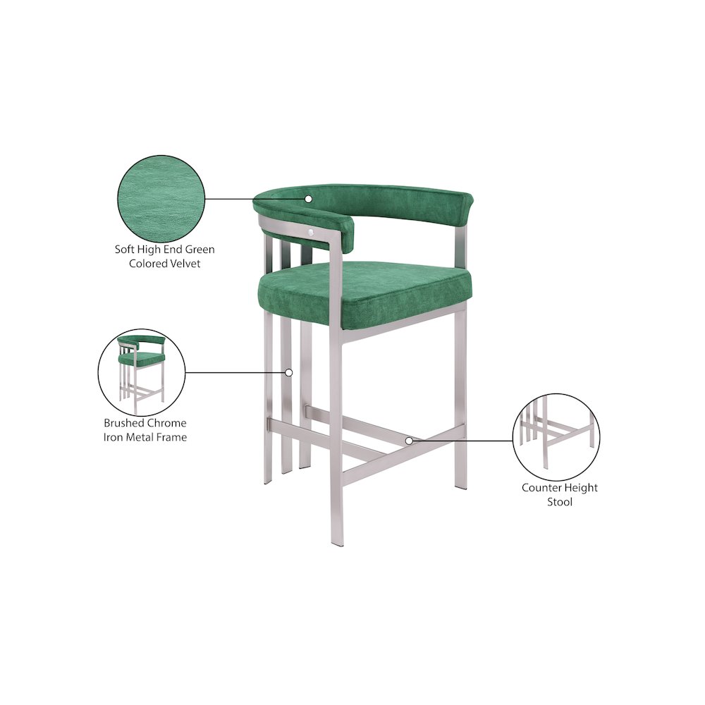 Marcello Green Velvet Counter Stool, Set of 2