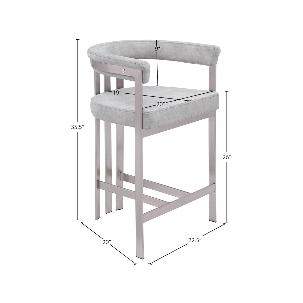 Marcello Grey Velvet Counter Stool, Set of 2