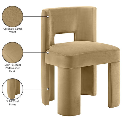 Zuno Camel Velvet Performance Fabric Upholstered Dining Chair