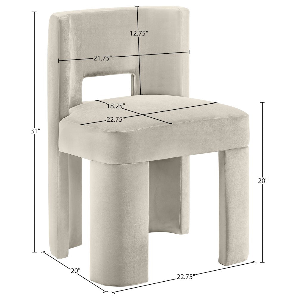 Zuno Cream Velvet Performance Fabric Upholstered Dining Chair