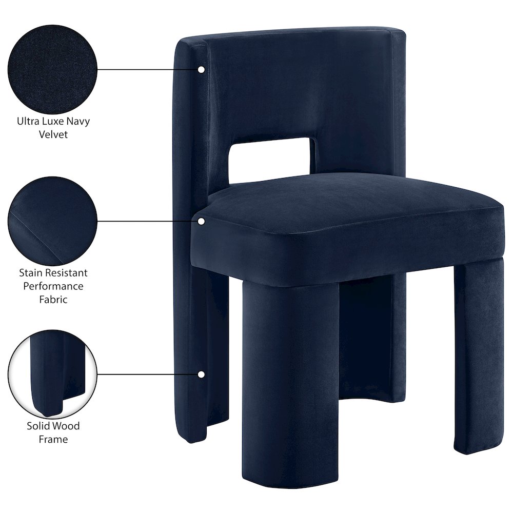 Zuno Navy Velvet Performance Fabric Upholstered Dining Chair