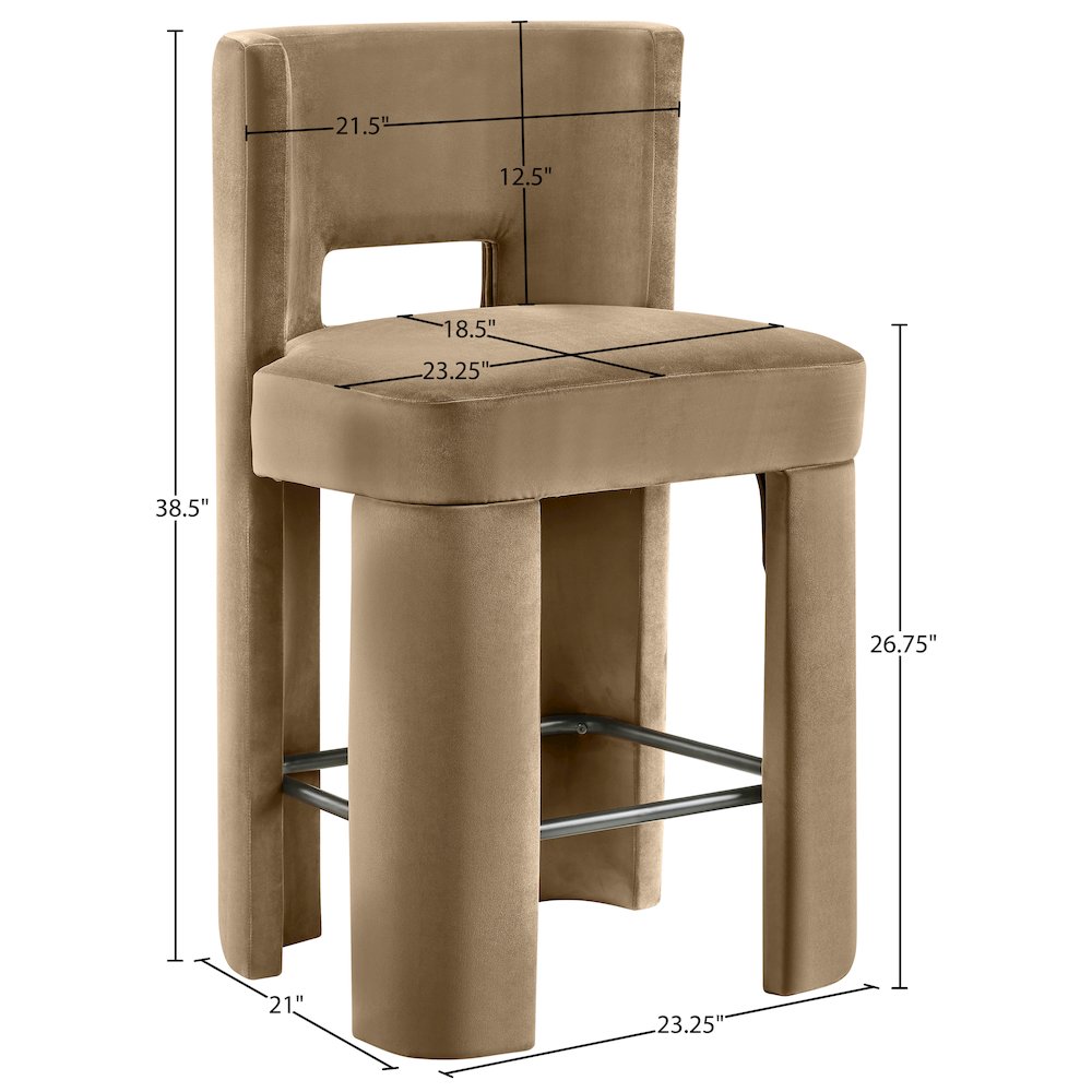 Zuno Beige Velvet Performance Fabric Upholstered Counter Stool