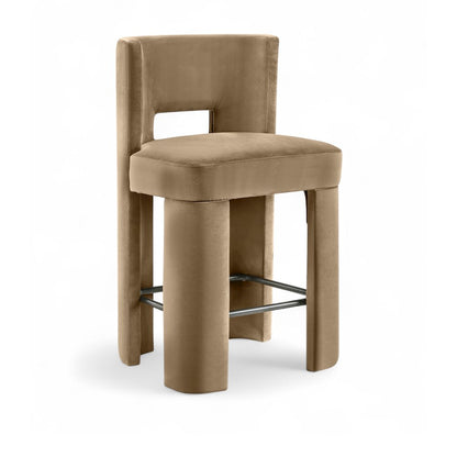 Zuno Beige Velvet Performance Fabric Upholstered Counter Stool