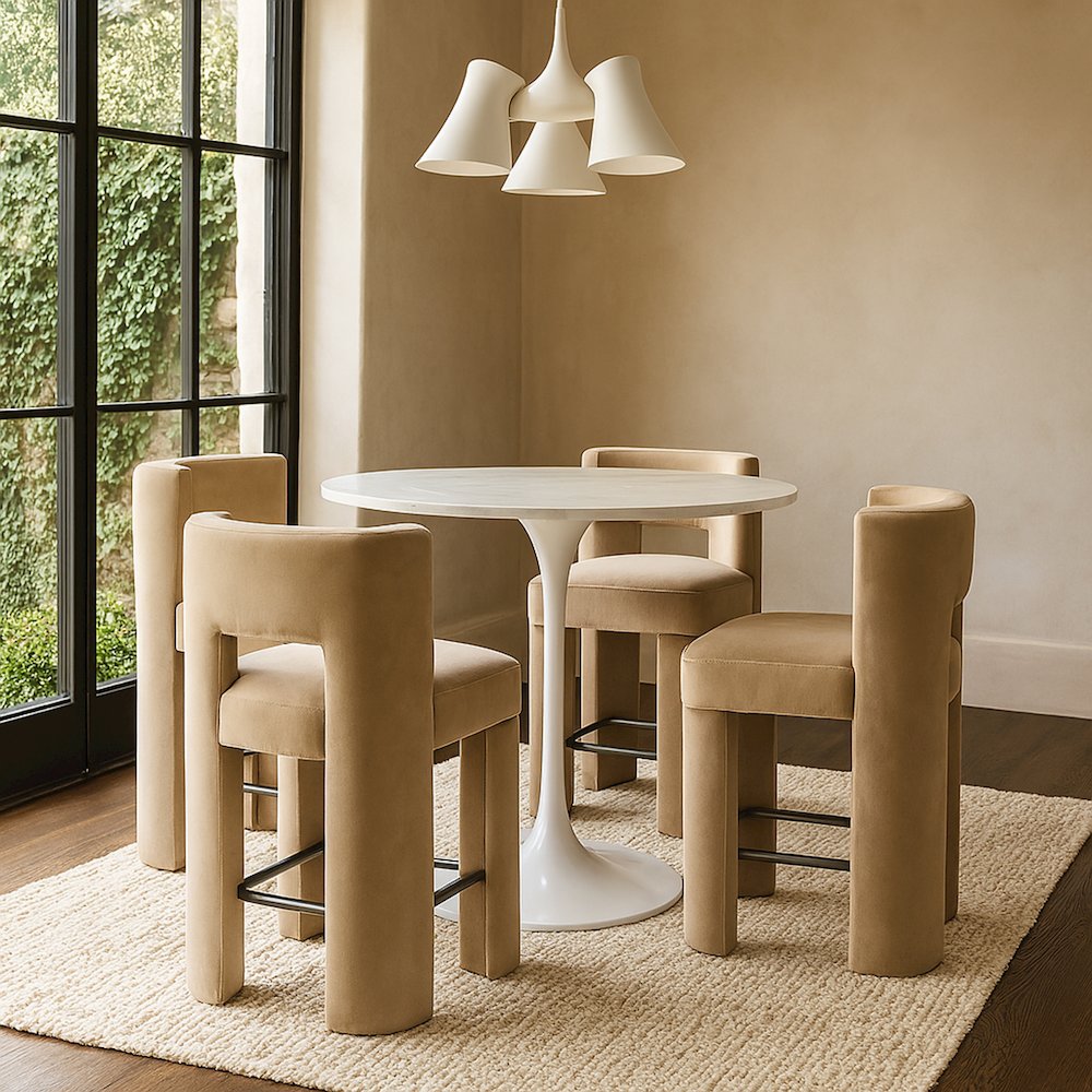 Zuno Beige Velvet Performance Fabric Upholstered Counter Stool