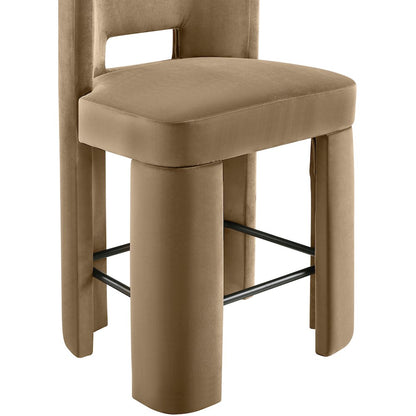 Zuno Beige Velvet Performance Fabric Upholstered Counter Stool