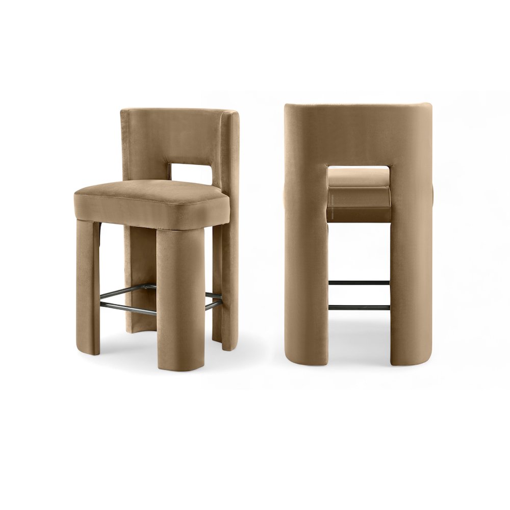 Zuno Beige Velvet Performance Fabric Upholstered Counter Stool