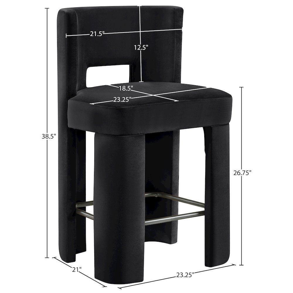 Zuno Black Velvet Performance Fabric Upholstered Counter Stool